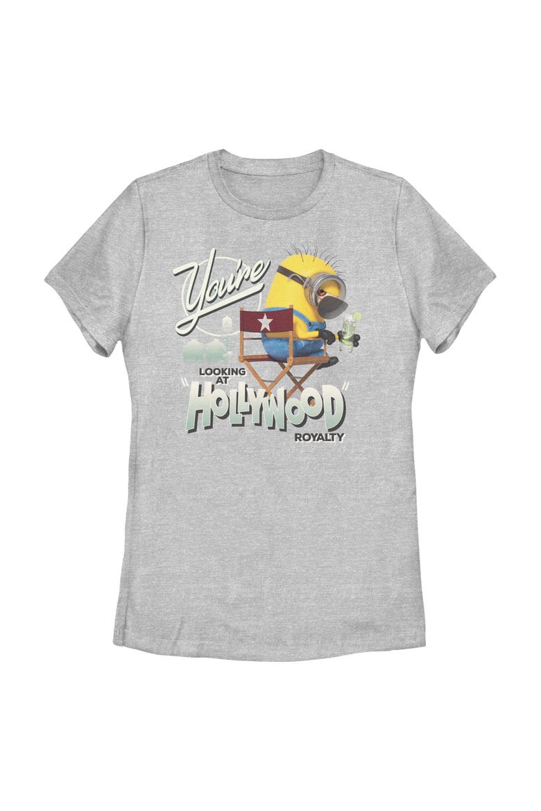 Juniors Minions & Monsters Looking At Hollywood Royalty T Shirt, Main, color, Athletic Heather