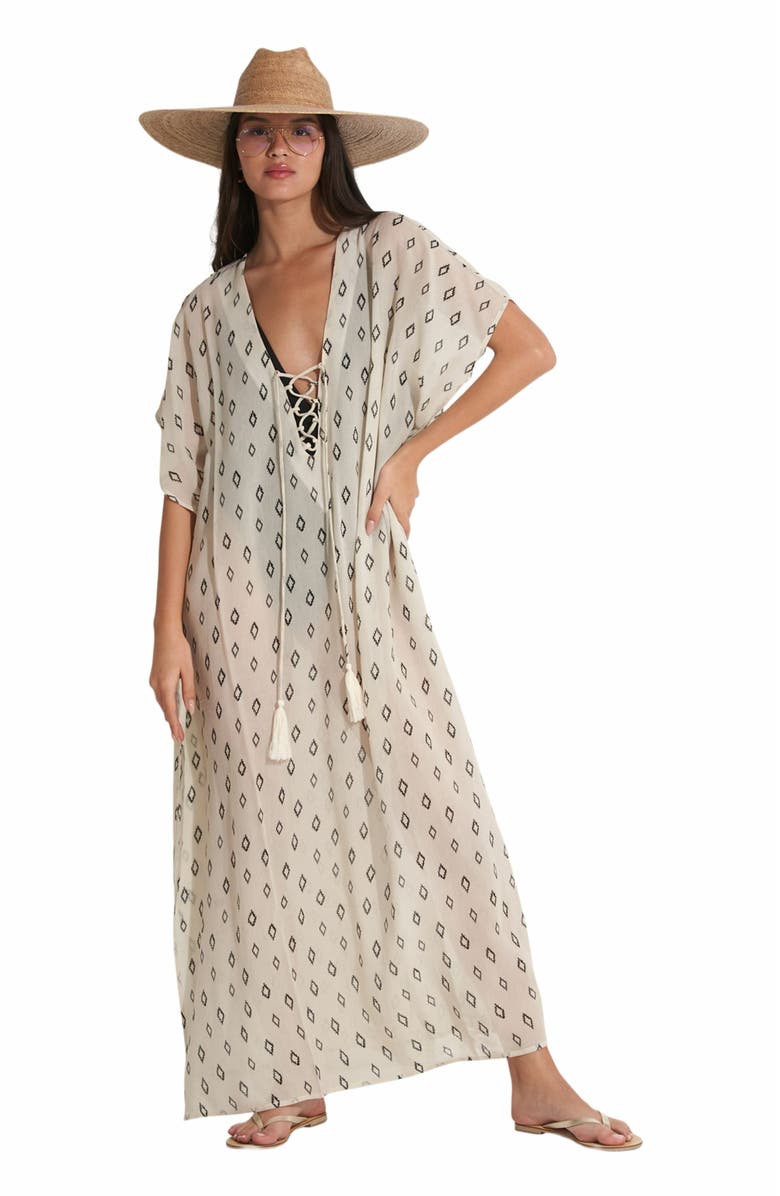 Gottex Beach Life MAYA LACE UP MAXI SWIM COVER UP KAFTAN, Main, color, 