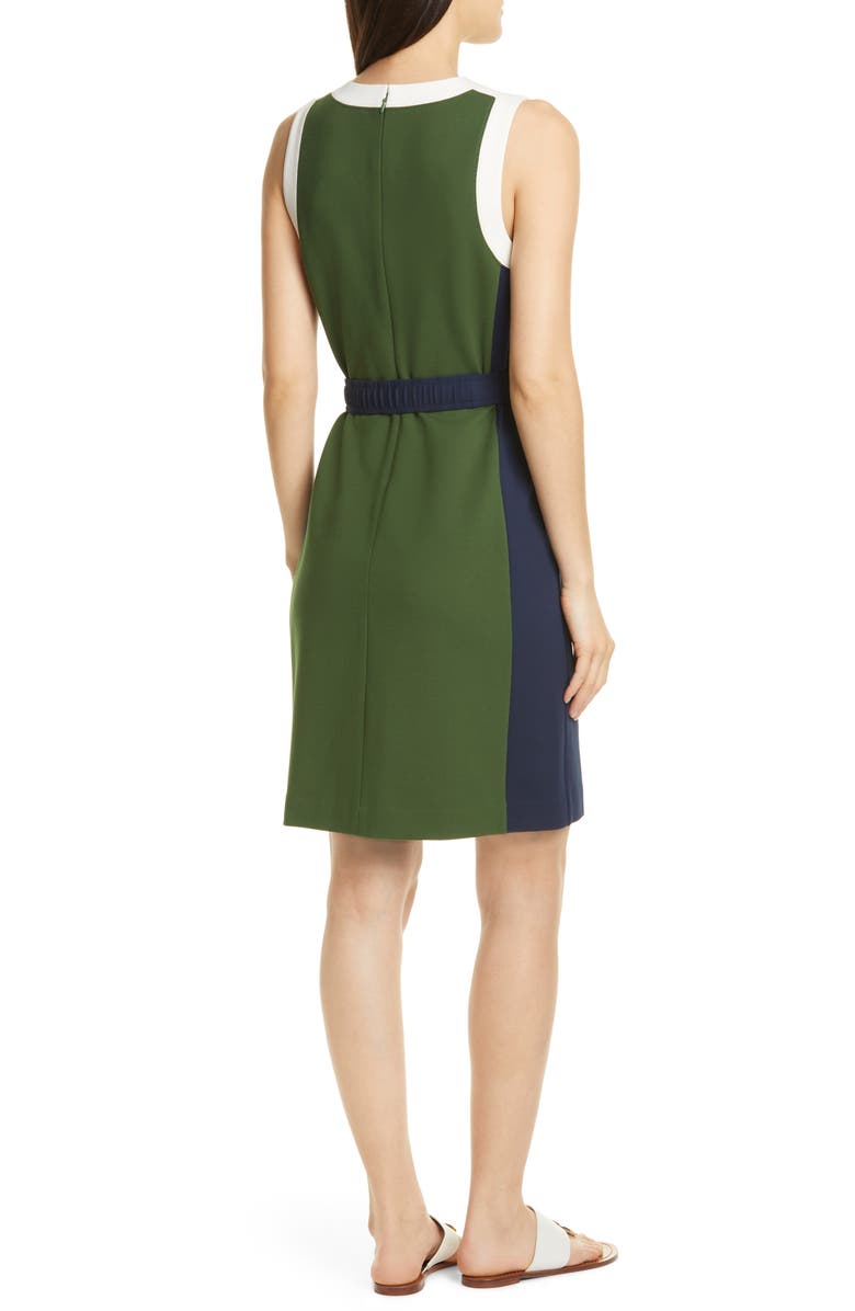 Tory Burch Belted Colorblock Ponte Dress, Alternate, color,