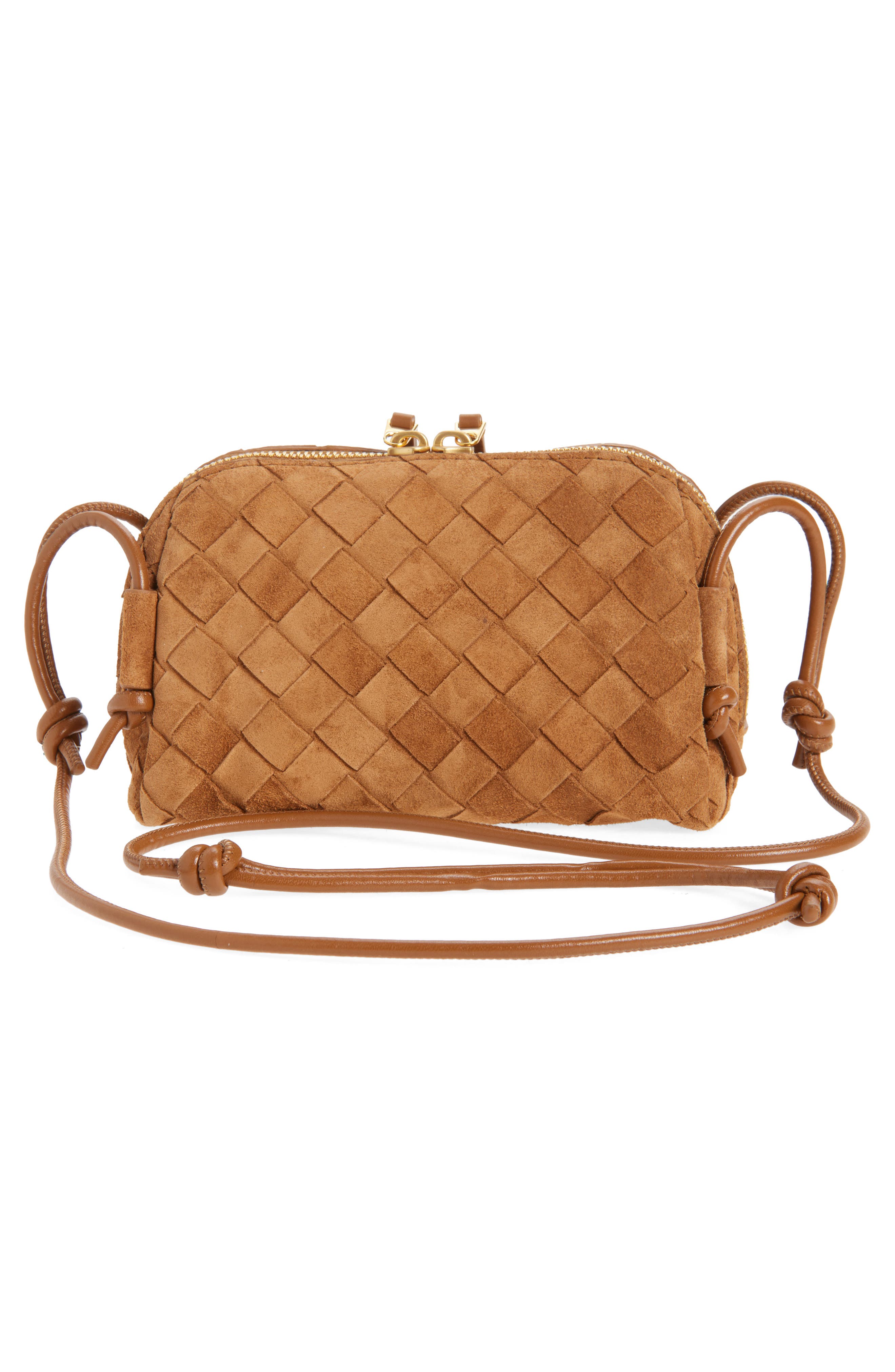 Bottega Veneta Concert Intrecciato Suede Crossbody Pouch, Alternate, color, 2588 Amber-Gold