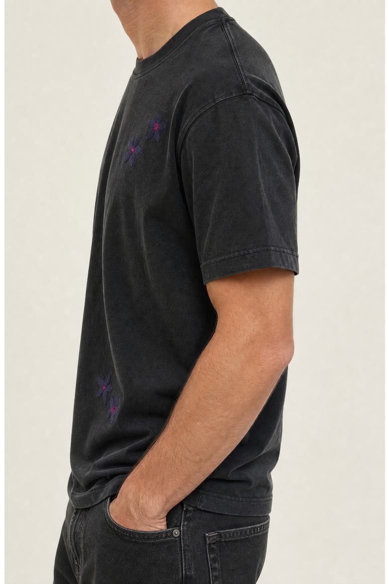 Relaxed Fit Floral Embroidered Crewneck T Shirt with Washed Finish, Alternate, color, Gray