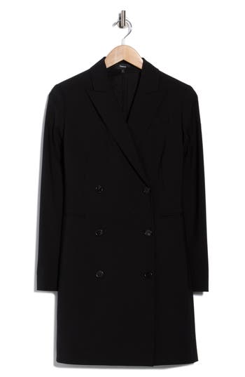 Theory Long Sleeve Wool Blend Blazer Dress In Black