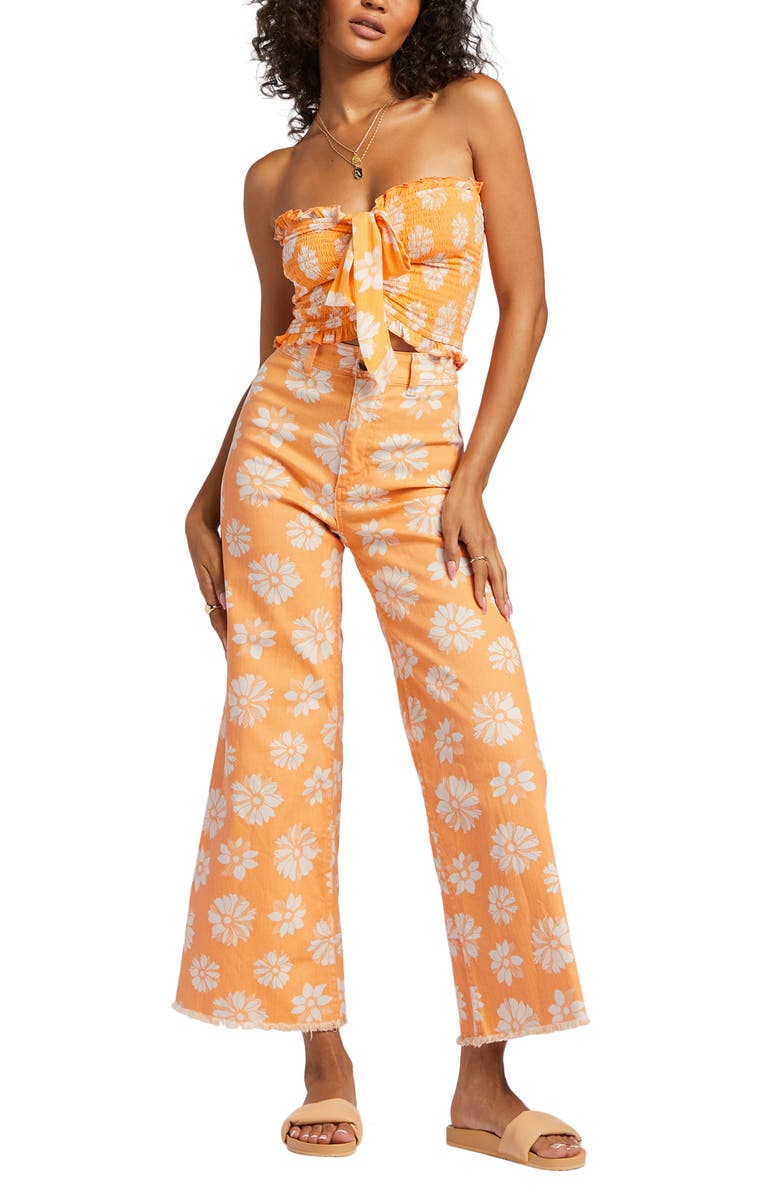 Billabong So Extra Floral Smocked Strapless Crop Top, Alternate, color,