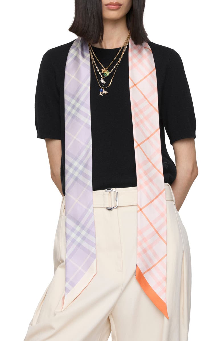 Burberry Check Silk Twill Skinny Scarf, Alternate, color, 