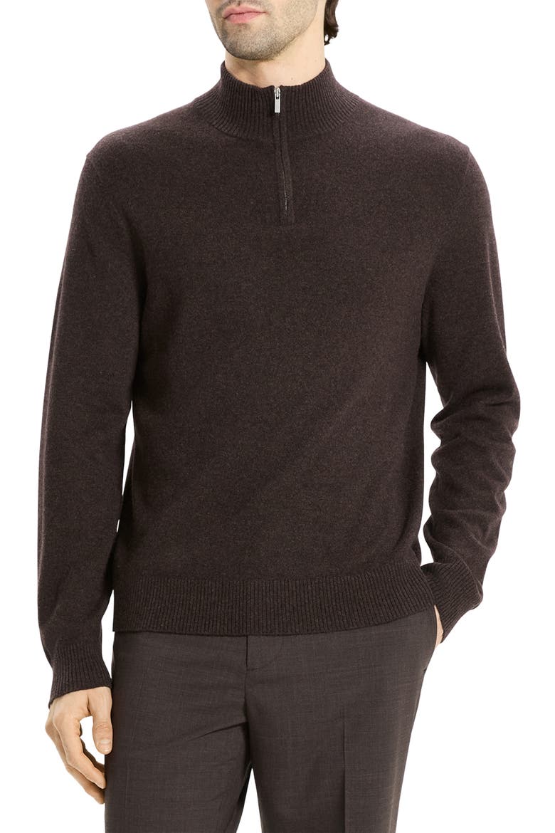 Hilles Quarter Zip Cashmere Sweater, Main, color, BROWNWOOD MELANGE