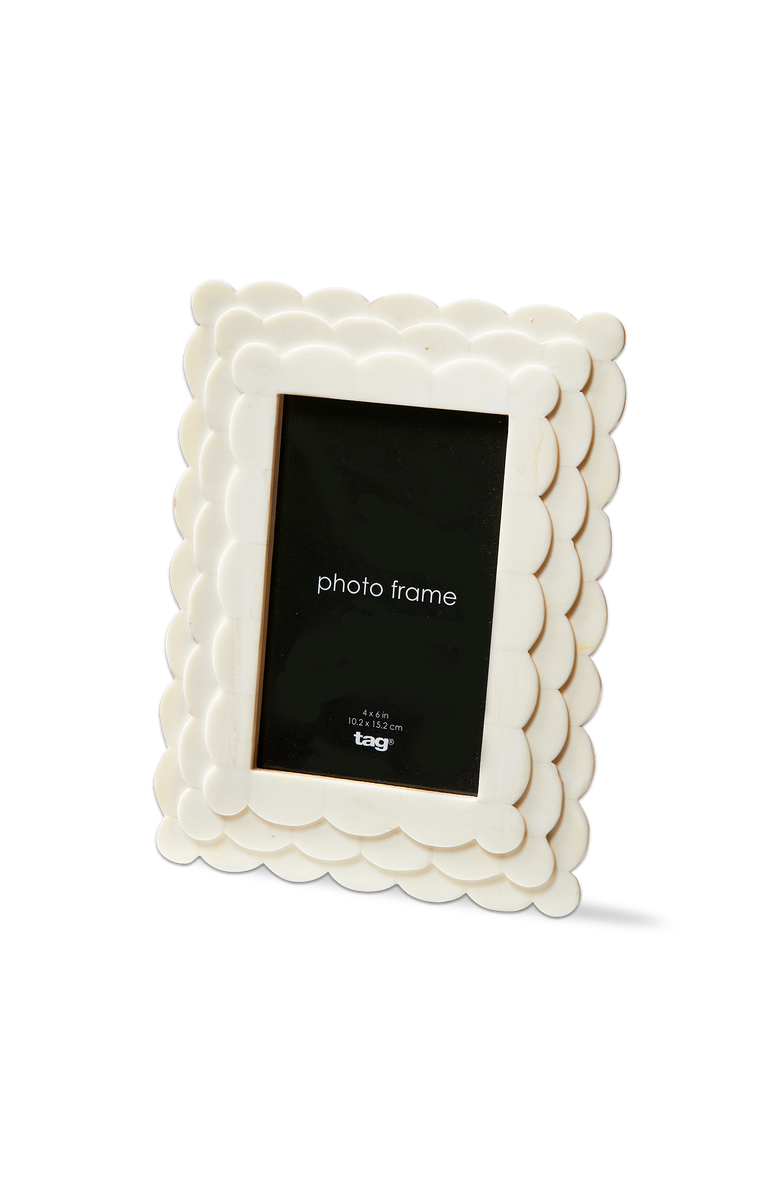 tag Rectangle Scallop Photo Frame 4X6 White Resin Summer, Main, color, White