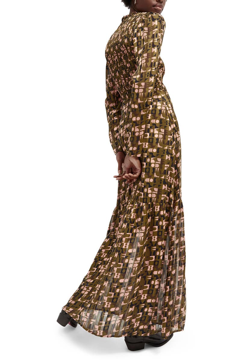 Scotch & Soda Abstract Print Long Sleeve Smocked Maxi Dress, Alternate, color, 
