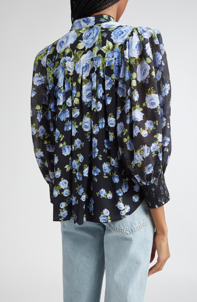Alice + Olivia Cora Floral Voluminous Sleeve Shirt, Alternate, color, 