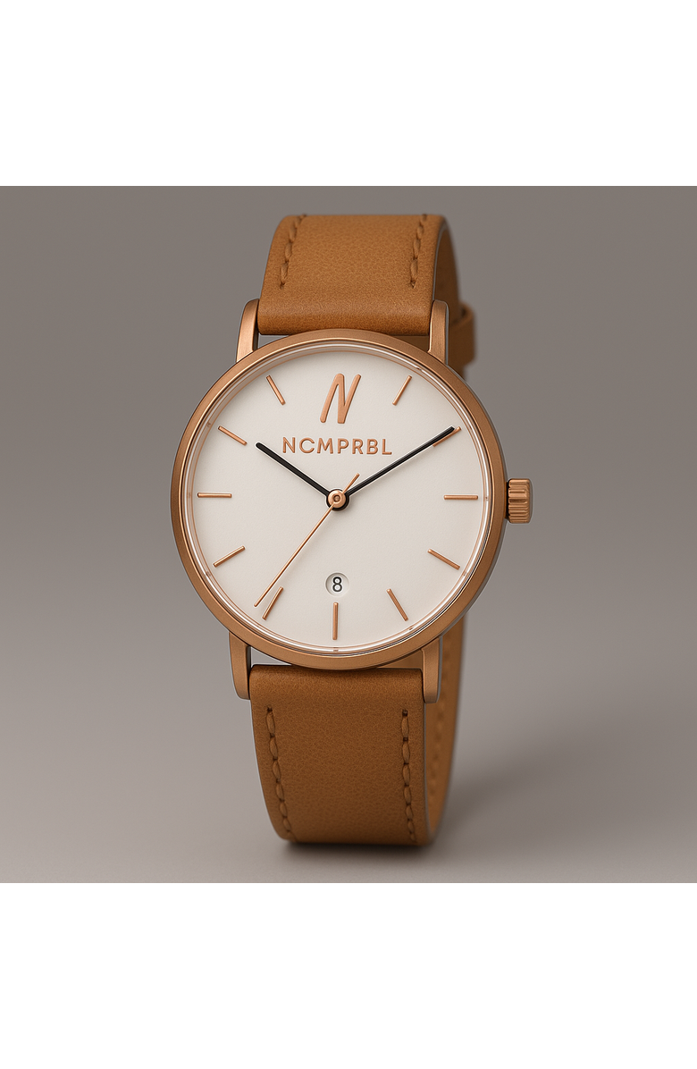 NCMPRBL Lucky Me Suede Leather Strap Watch, 40MM, Main, color, Tan/Eggshell White/Rose Gold