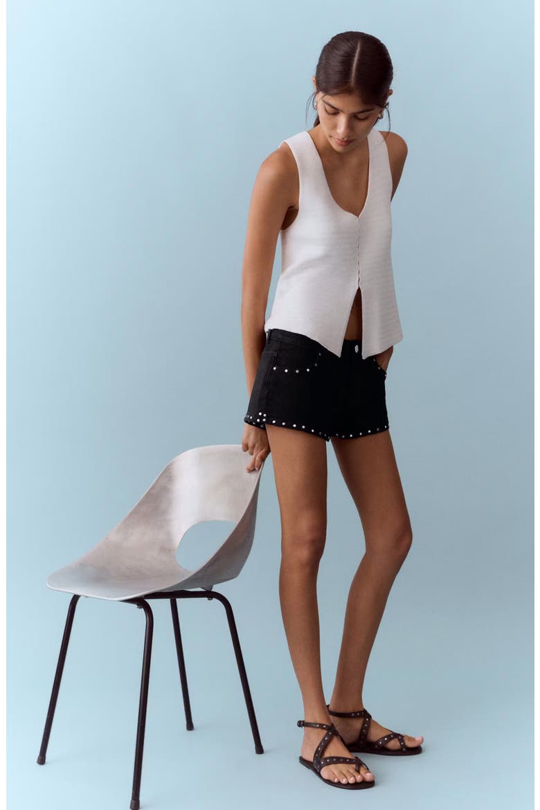 Studded Micro Low Rise Denim Shorts, Alternate, color, BLACK