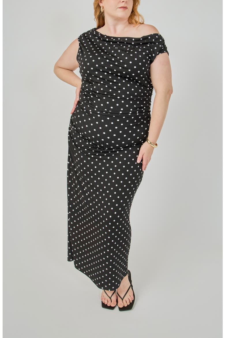 Asymmetrical Polka Dot Midi Dress, Alternate, color, BLACK/ WHITE DOT