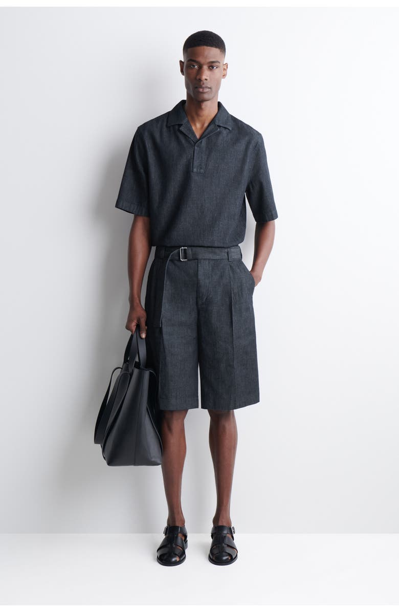 COS Belted Wide-Leg Denim Shorts, Main, color, Indigo