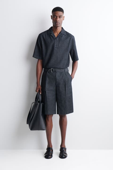 Belted Wide-Leg Denim Shorts