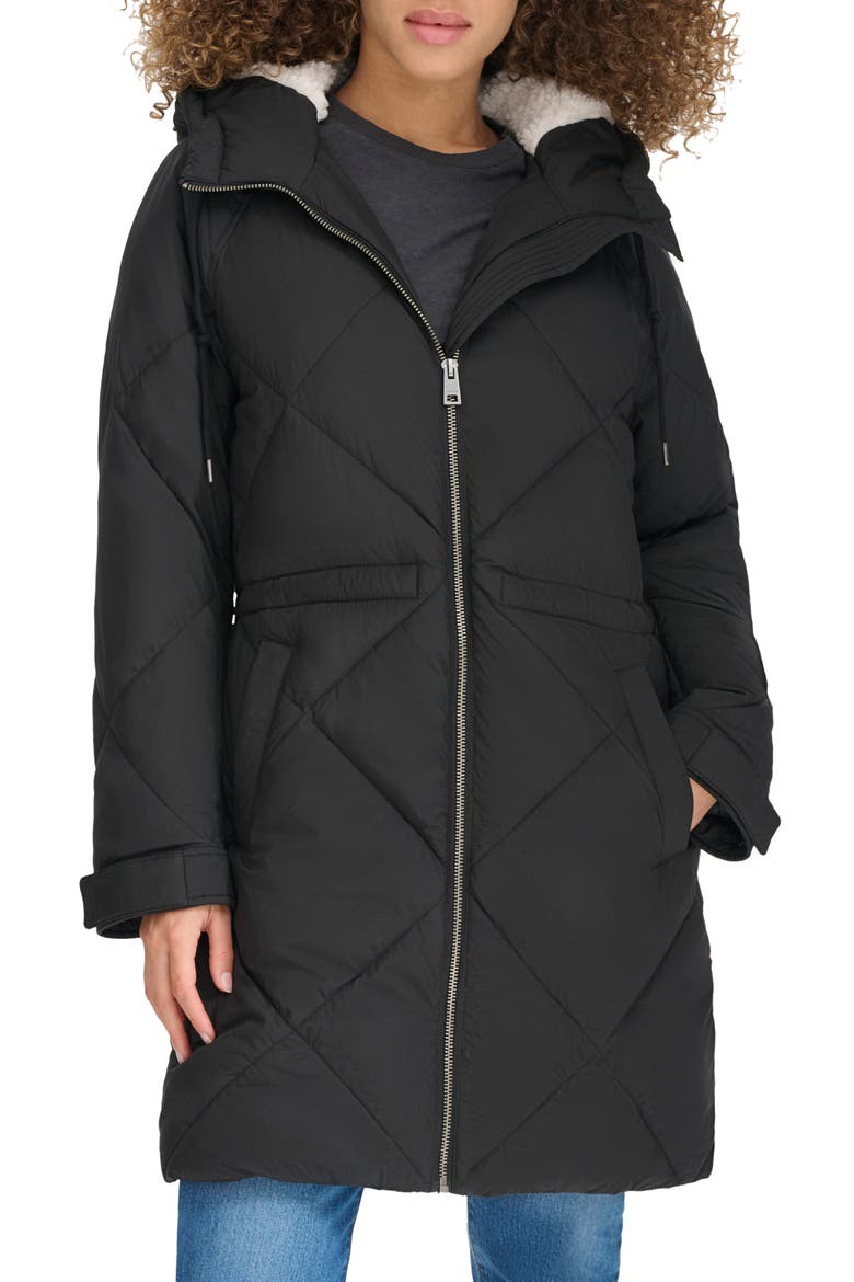 Diamond Quilted Water Resistant Parka, Main, color, BLACK