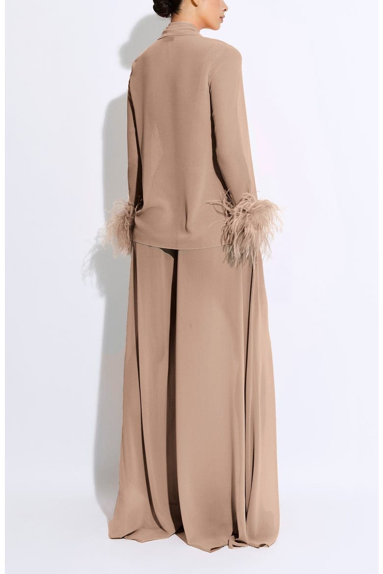 Lightweight Georgette Scarf Top With Feathers, Alternate, color, Oat