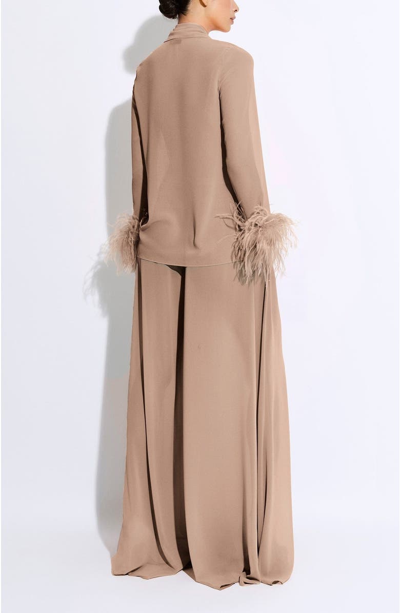 LAPOINTE Lightweight Georgette Scarf Top With Feathers, Alternate, color, Oat
