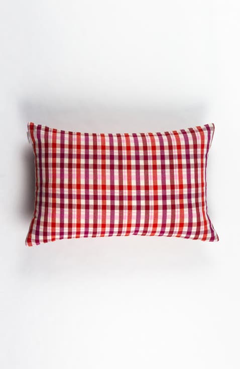 Noel Red Plaid Handwoven Cotton Rectangle Throw Pillow