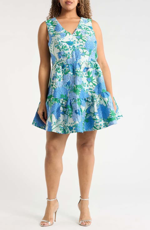 Willa Floral May Jacquard Tiered Mini Dress (Plus)