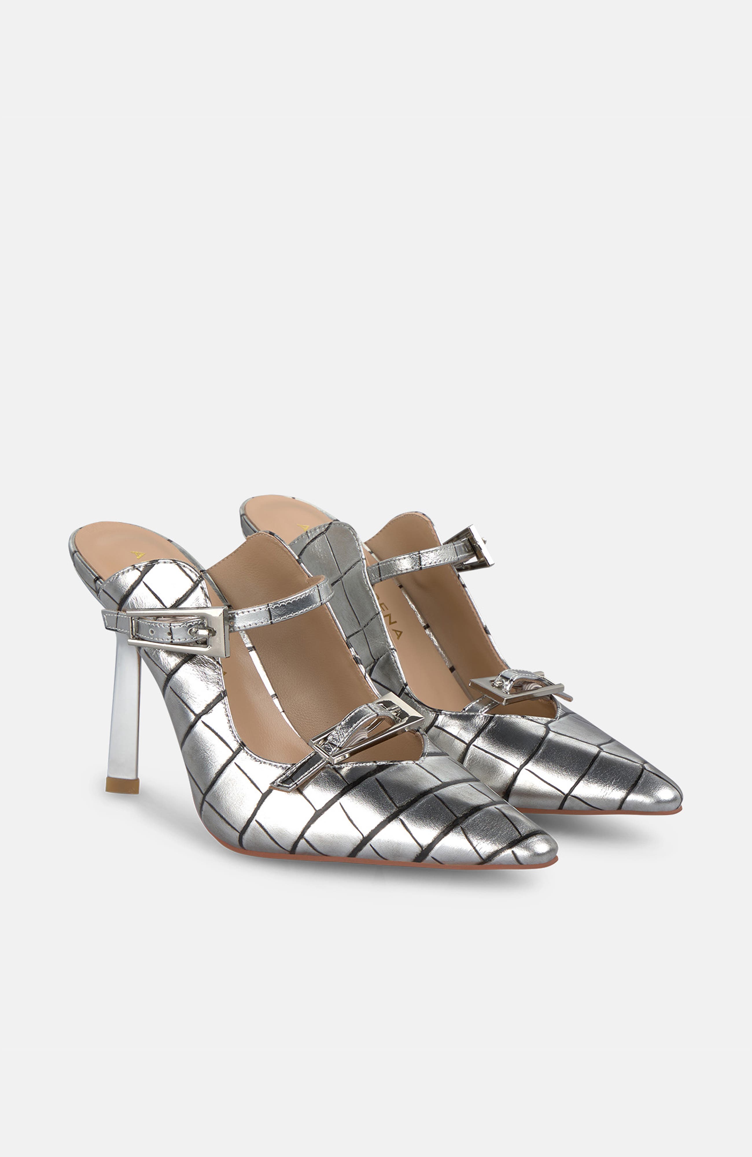 Buckled Ankle Strap Shoe, Main, color, Silver