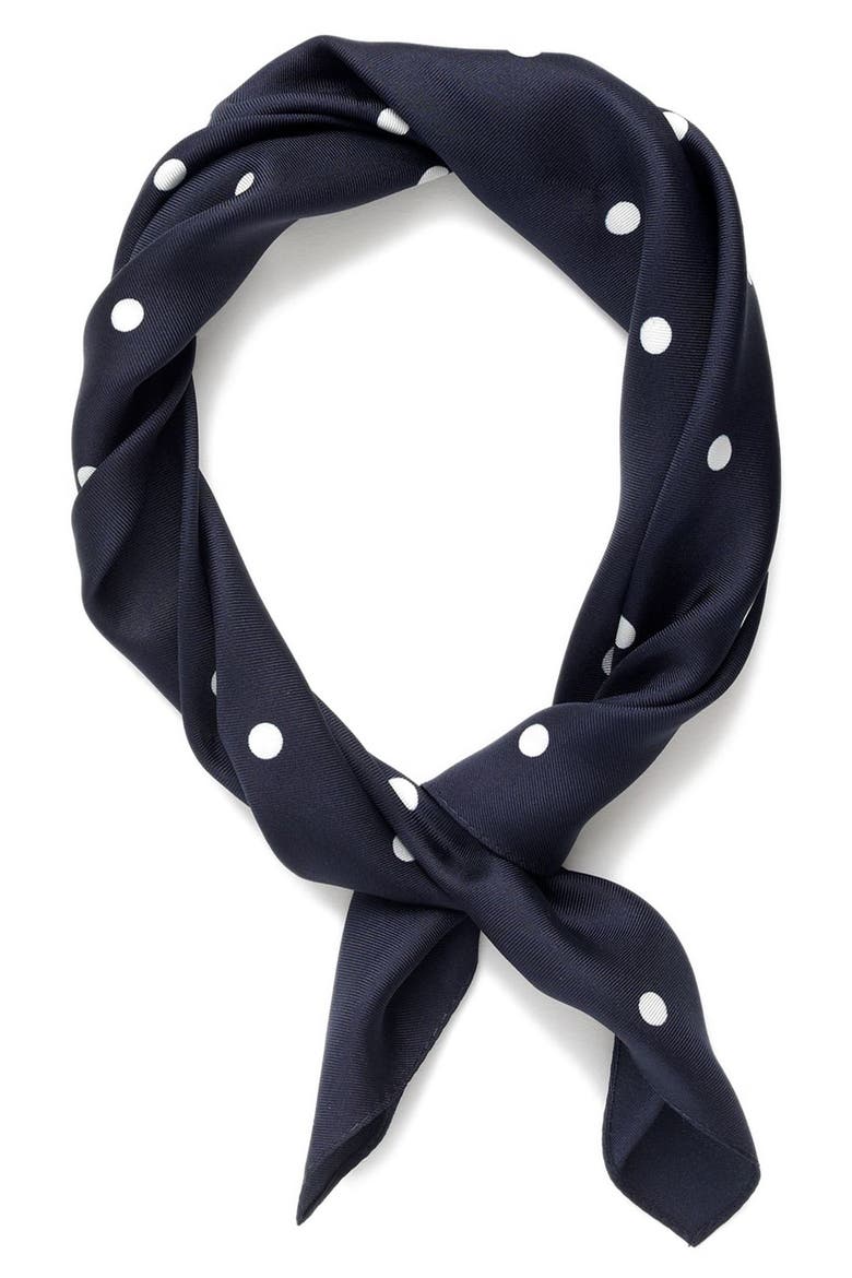 Polka Dot Italian Silk Scarf, Main, color, NAVY