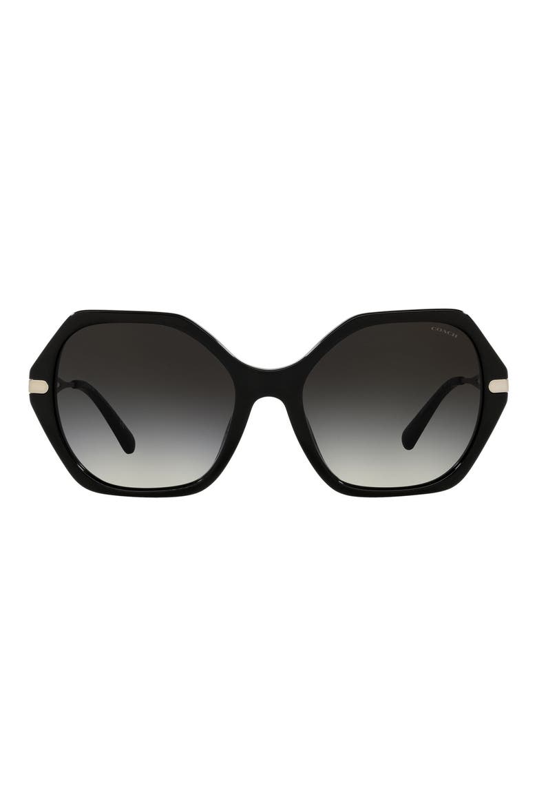 57mm Gradient Hexagonal Sunglasses, Main, color, BLACK