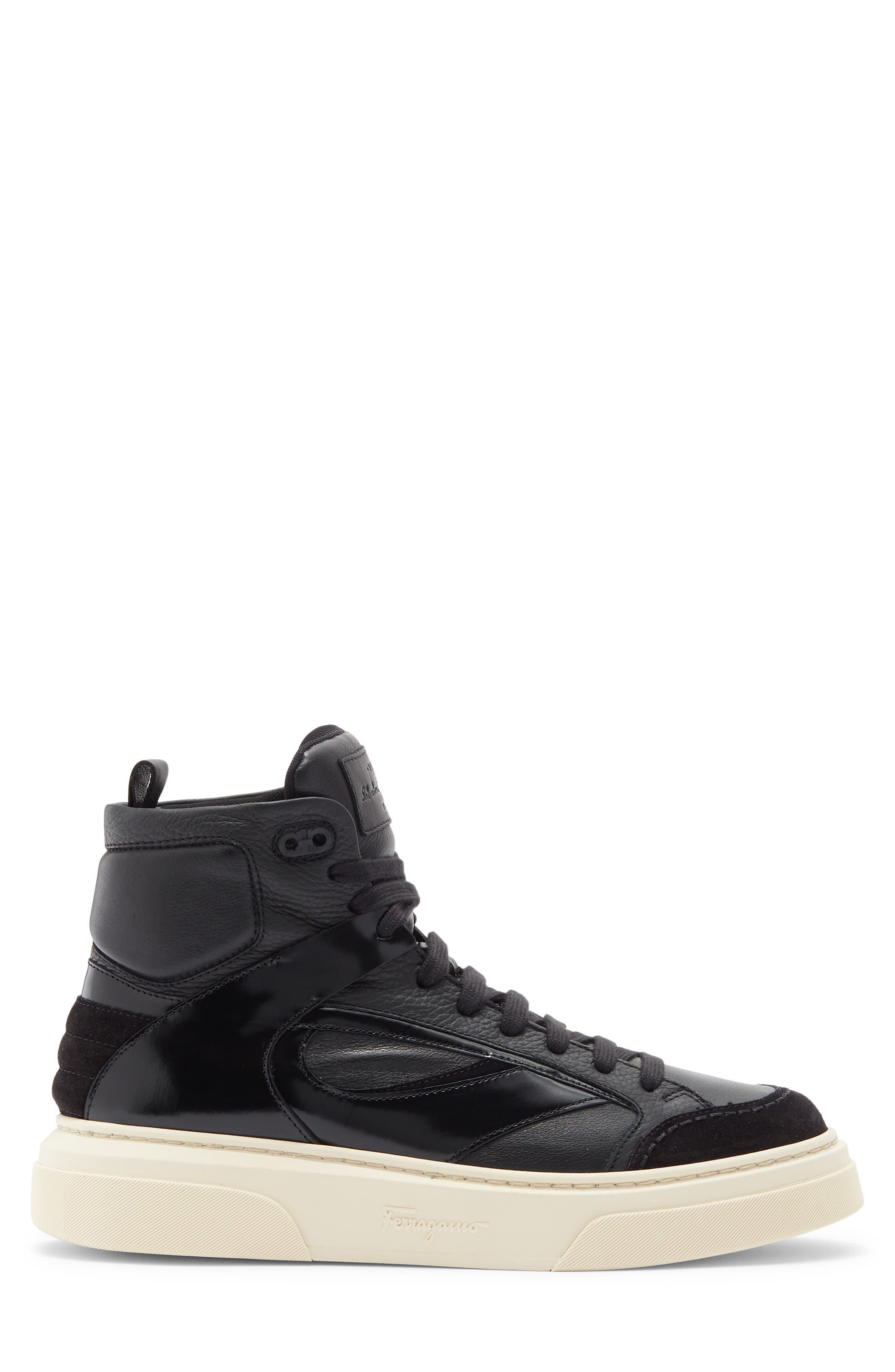 FERRAGAMO Cassio High Top Sneaker, Alternate, color, Black/ Cream Sole