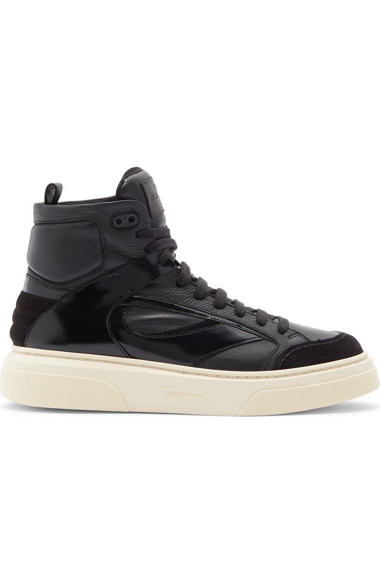 FERRAGAMO Cassio High Top Sneaker, Alternate, color, Black/ Cream Sole