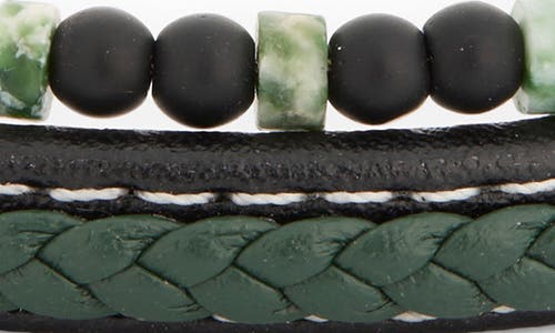 Nordstrom Rack Faux Leather & Beaded Double Strand Bracelet In Black- Green- Stainless