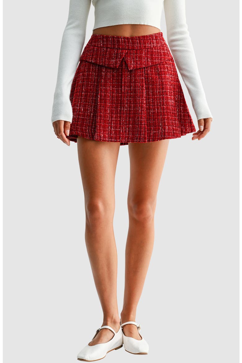 Pleated Tweed Miniskirt, Main, color, DEEP RED