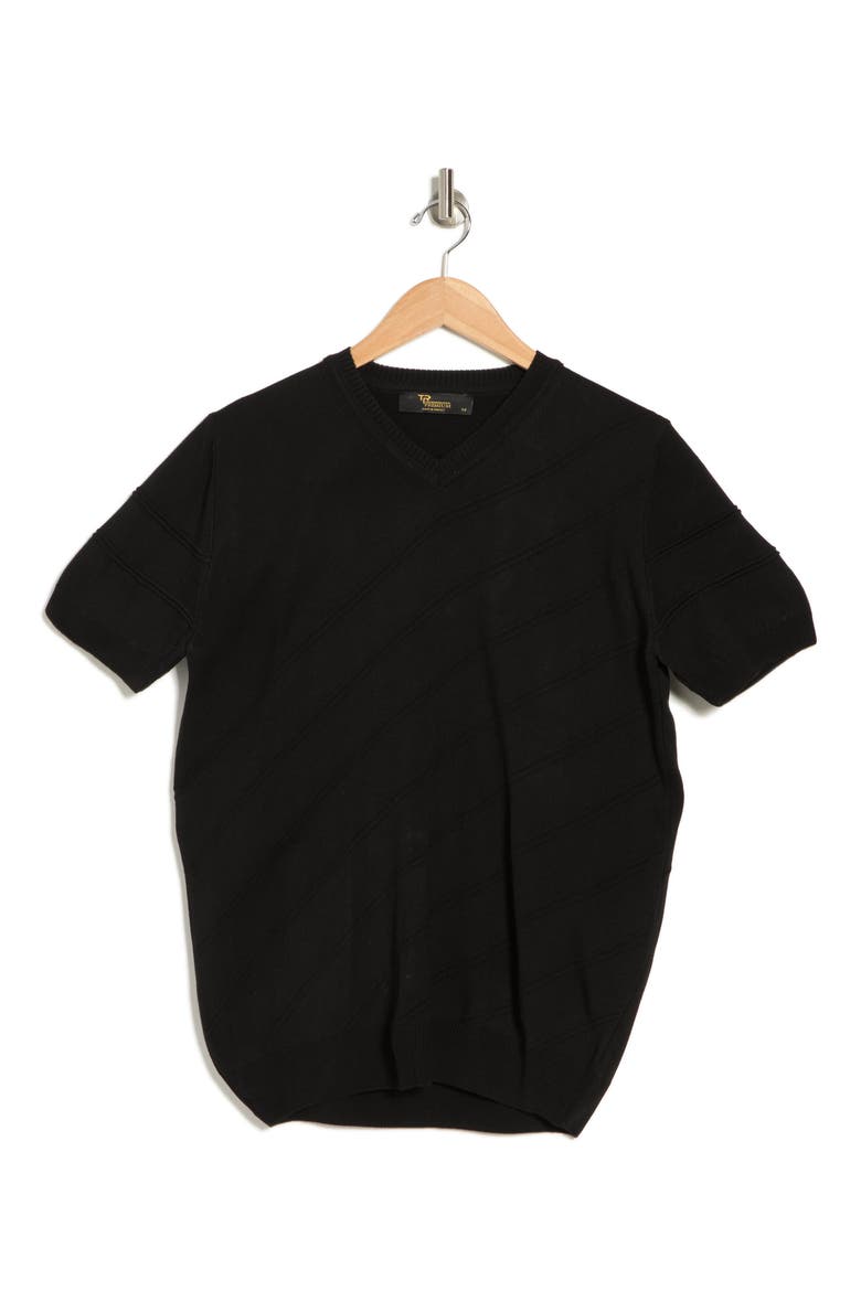 Short Sleeve Textured V-Neck T-Shirt, Alternate, color, BLACK