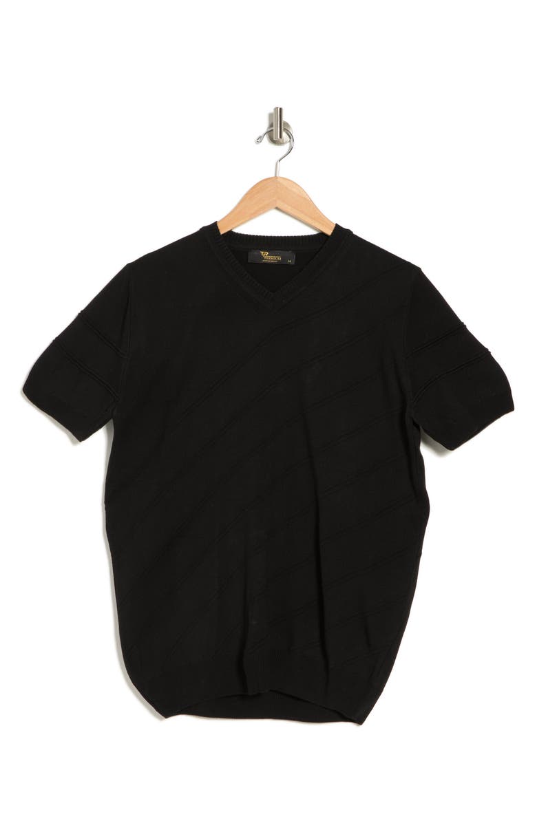 T.R. PREMIUM Short Sleeve Textured V-Neck T-Shirt, Alternate, color, Black