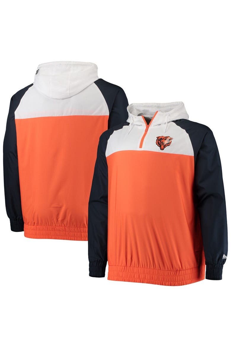 Men's New Era Orange/Navy Chicago Bears Big & Tall League Raglan Quarter-Zip Hoodie, Alternate, color, Orange