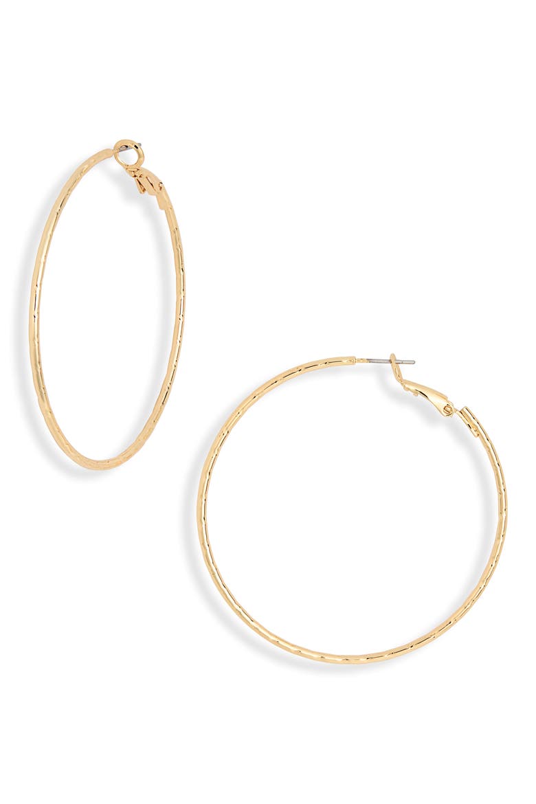 55mm Skinny Textured Hoop Earrings, Main, color, GOLD