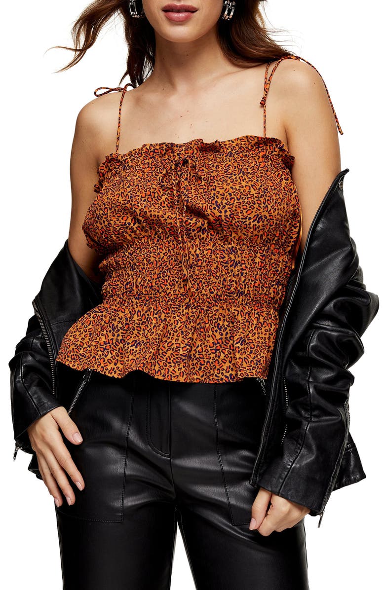 Topshop Shirred Peplum Camisole, Main, color, 
