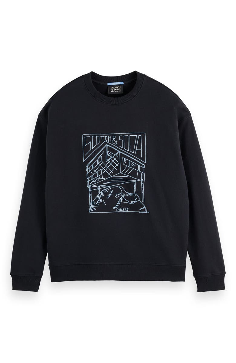 Scotch & Soda x Field Notes Embroidered Logo Cotton Crewneck Sweatshirt, Alternate, color, Meteorite
