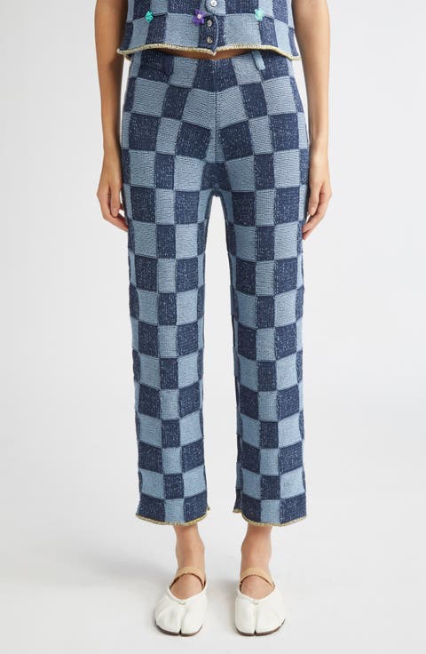 Checkerboard Knit Straight Leg Pants