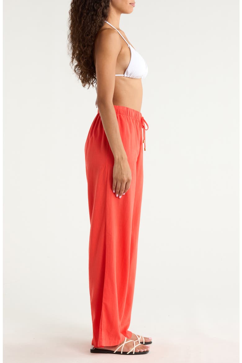 Drawstring Wide Leg Cover-Up Pants, Alternate, color, RED