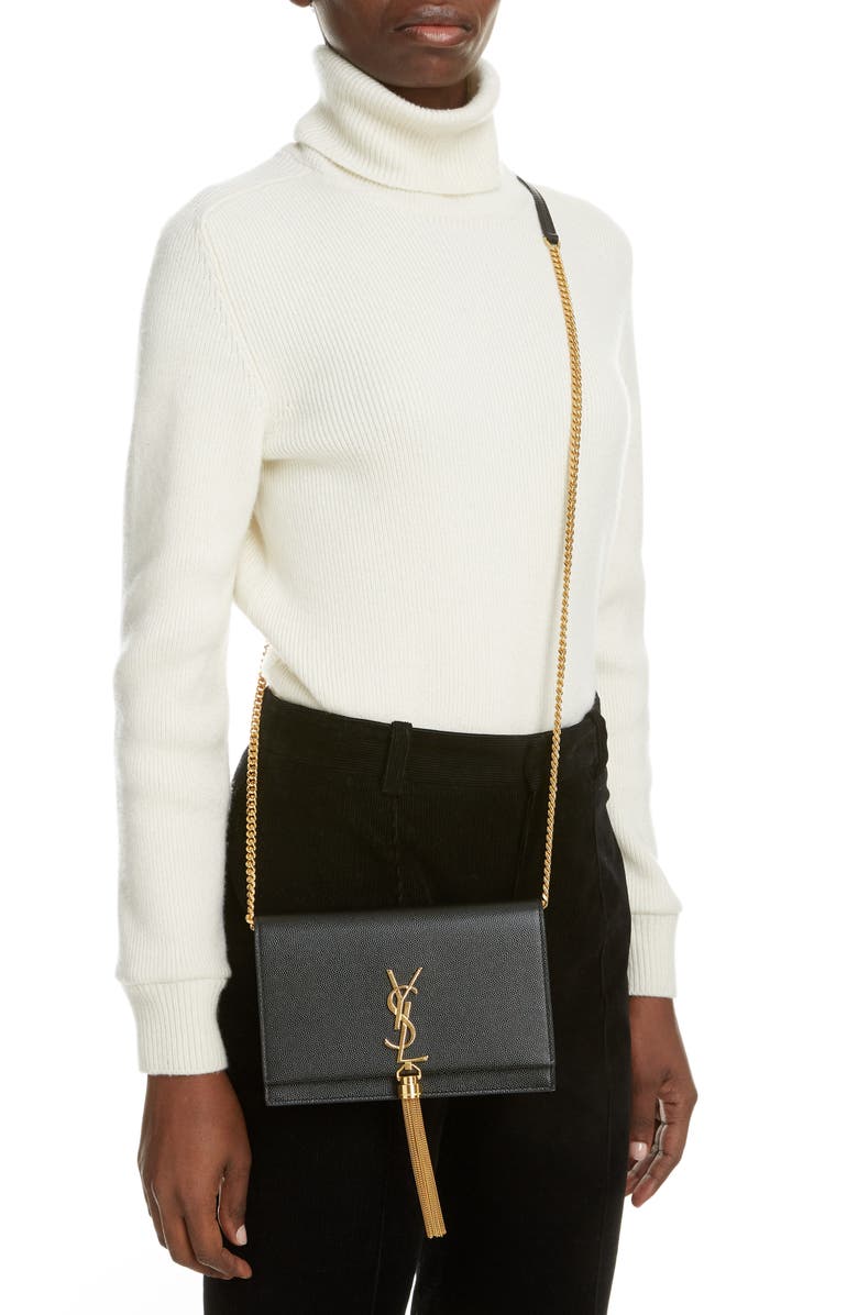 Saint Laurent Kate Tassel Leather Wallet on a Chain, Alternate, color,