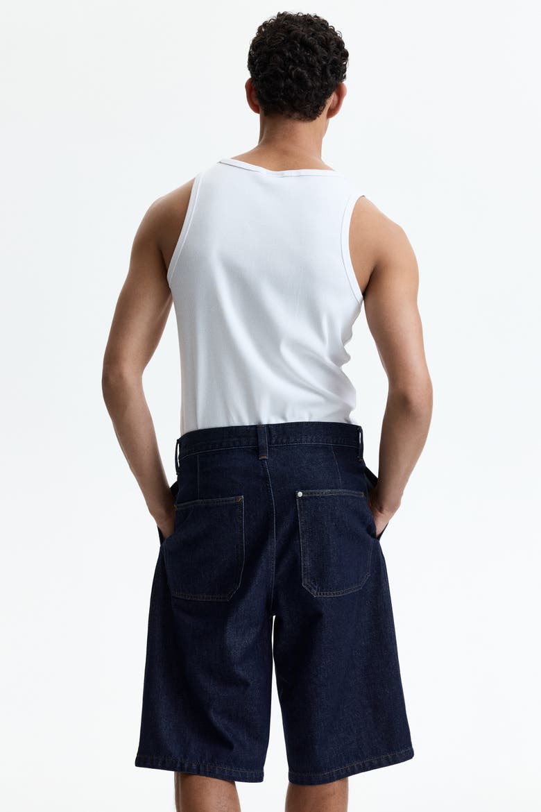 Baggy Pleated Denim Shorts, Alternate, color, Dark denim blue