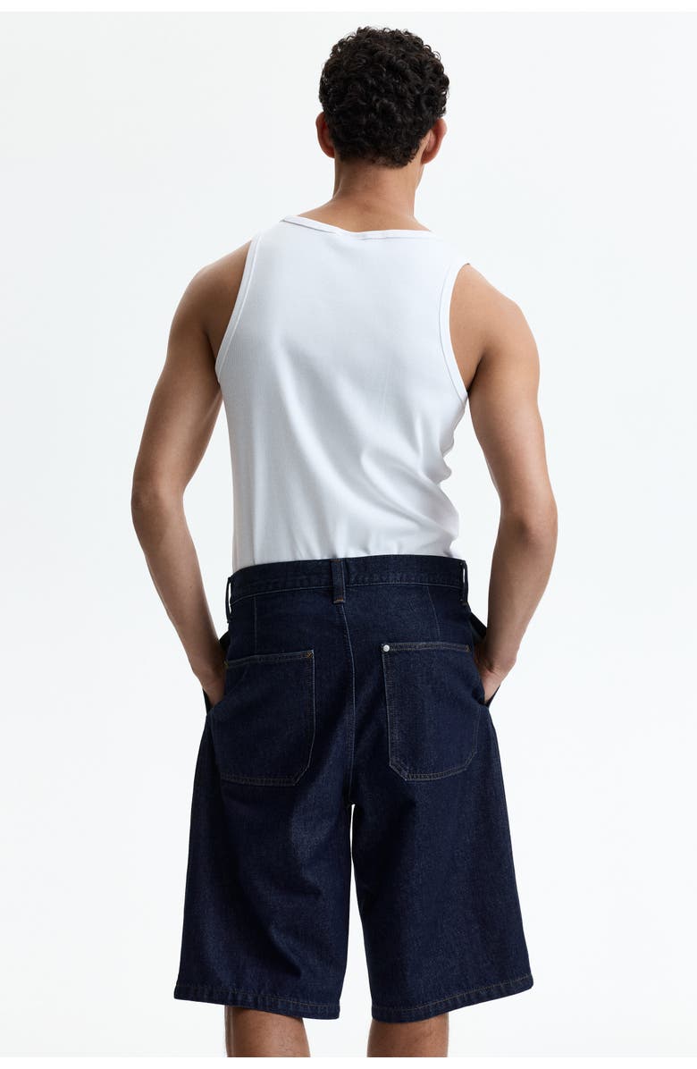 H&M Baggy Pleated Denim Shorts, Alternate, color, Dark Denim Blue