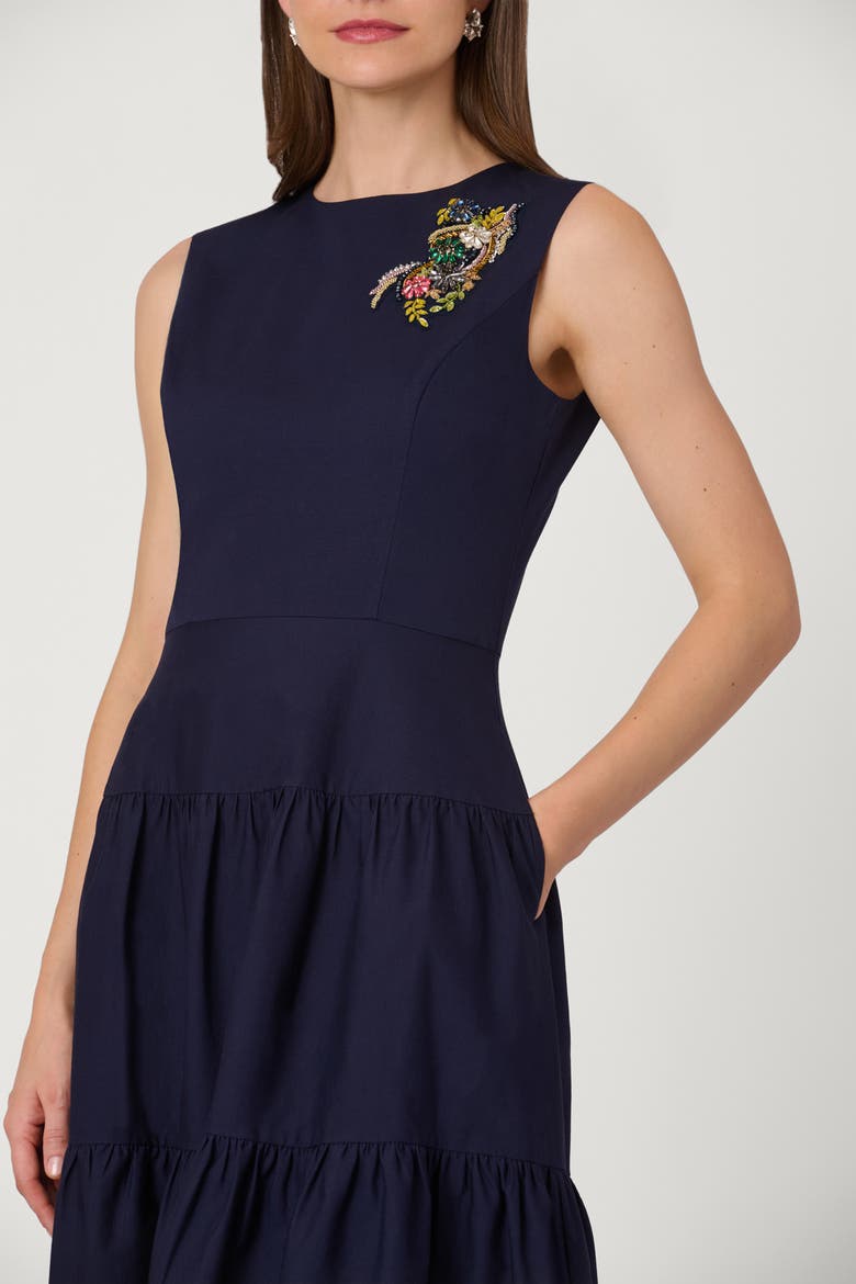 Midnight Embellished Cotton Faille Skylar Dress, Alternate, color, Navy