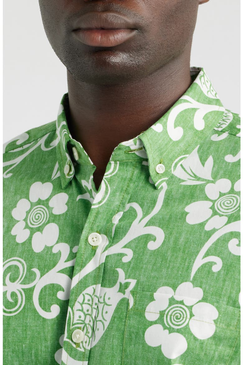Ginger Pareau Short Sleeve Cotton Button-Down Shirt, Alternate, color, GRASS