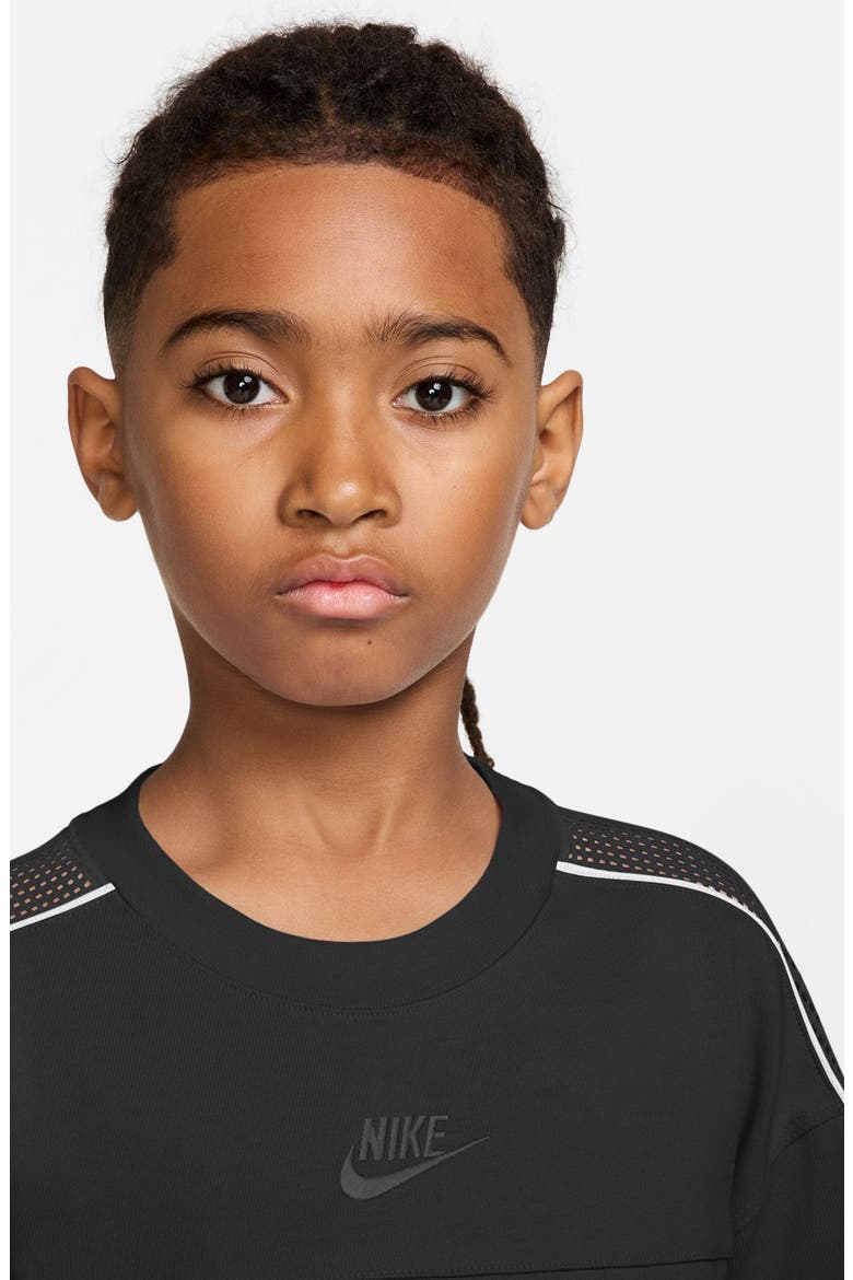 Kids' Nike Sportswear Mesh Shoulder Performance T-Shirt, Alternate, color, BLACK/ WHITE/ BLACK