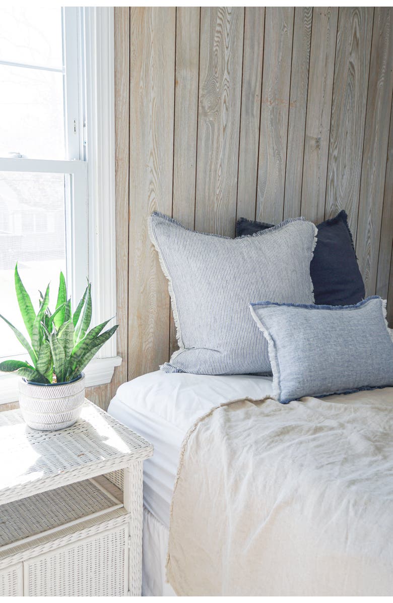 Anaya Soft Fringe Linen Pillow with Down Alternative Insert, Alternate, color, Blue