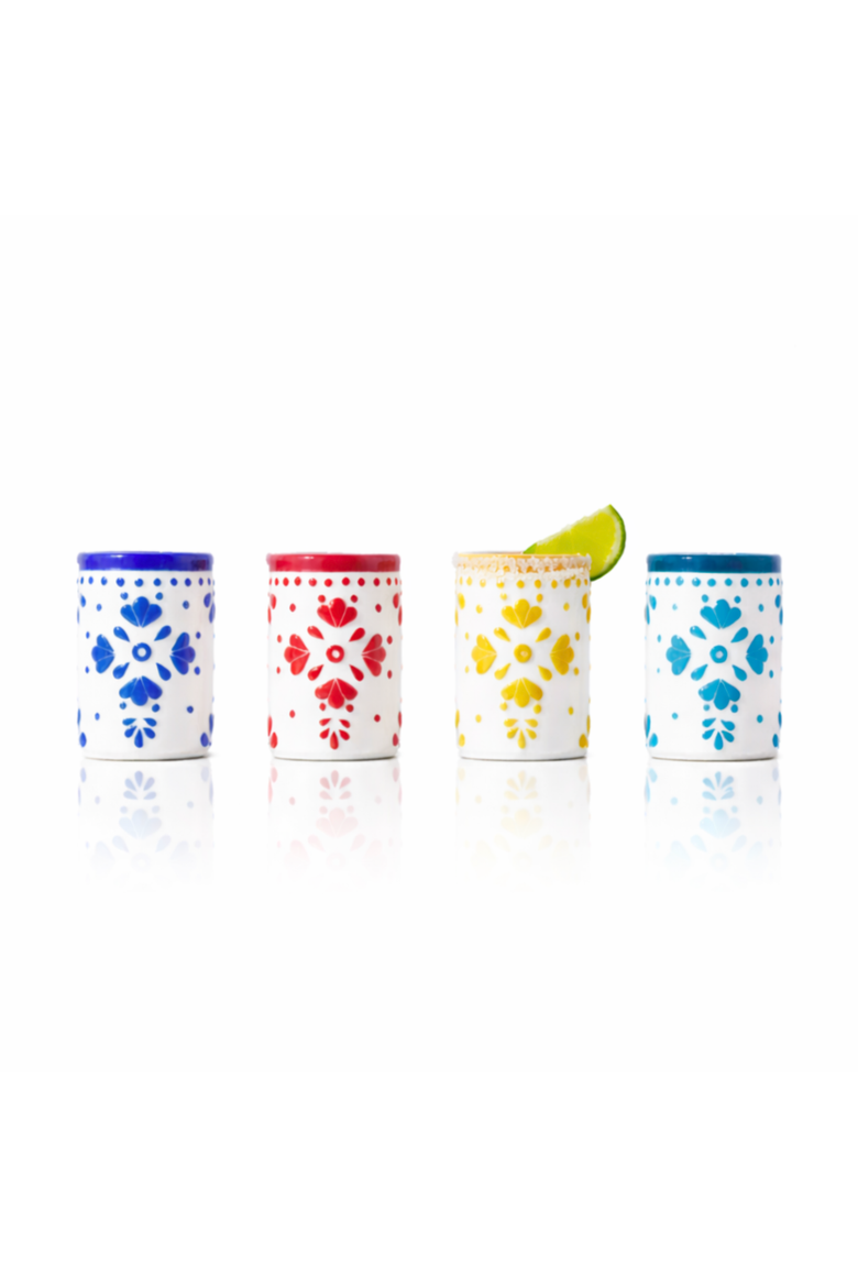 Talavera Floral Ceramic Shot Glasses - Set of 4, Main, color, Multicolor
