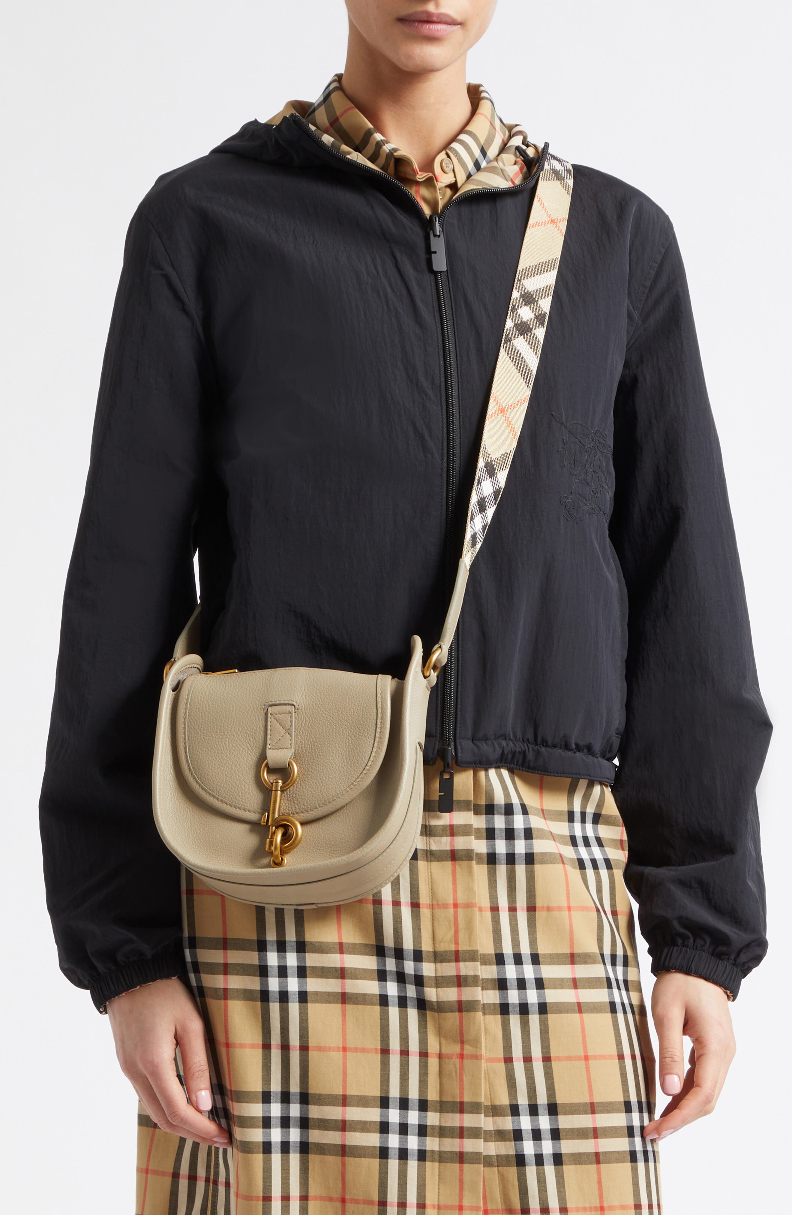Burberry Mini B Clip Messenger Bag, Alternate, color, Mushroom