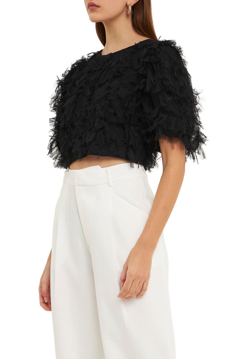 Gridded Tulle Crop Top, Alternate, color, BLACK