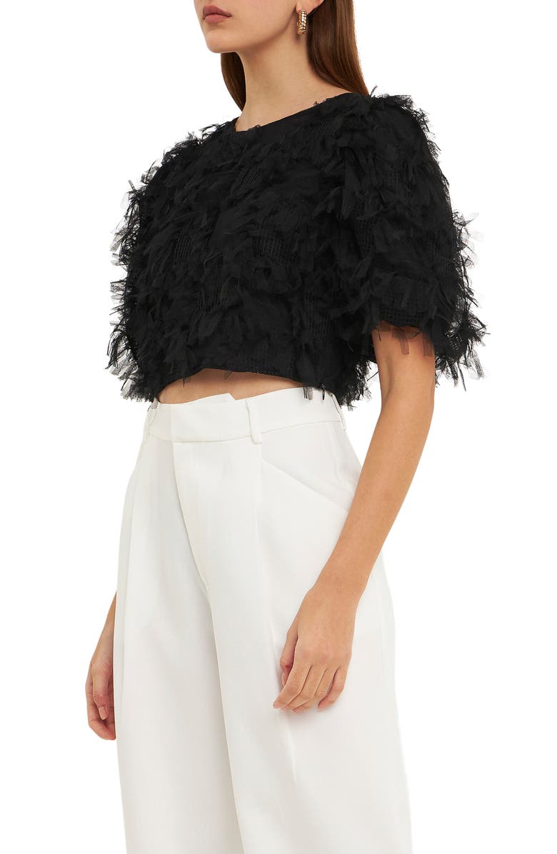 Endless Rose Gridded Tulle Crop Top, Alternate, color, Black