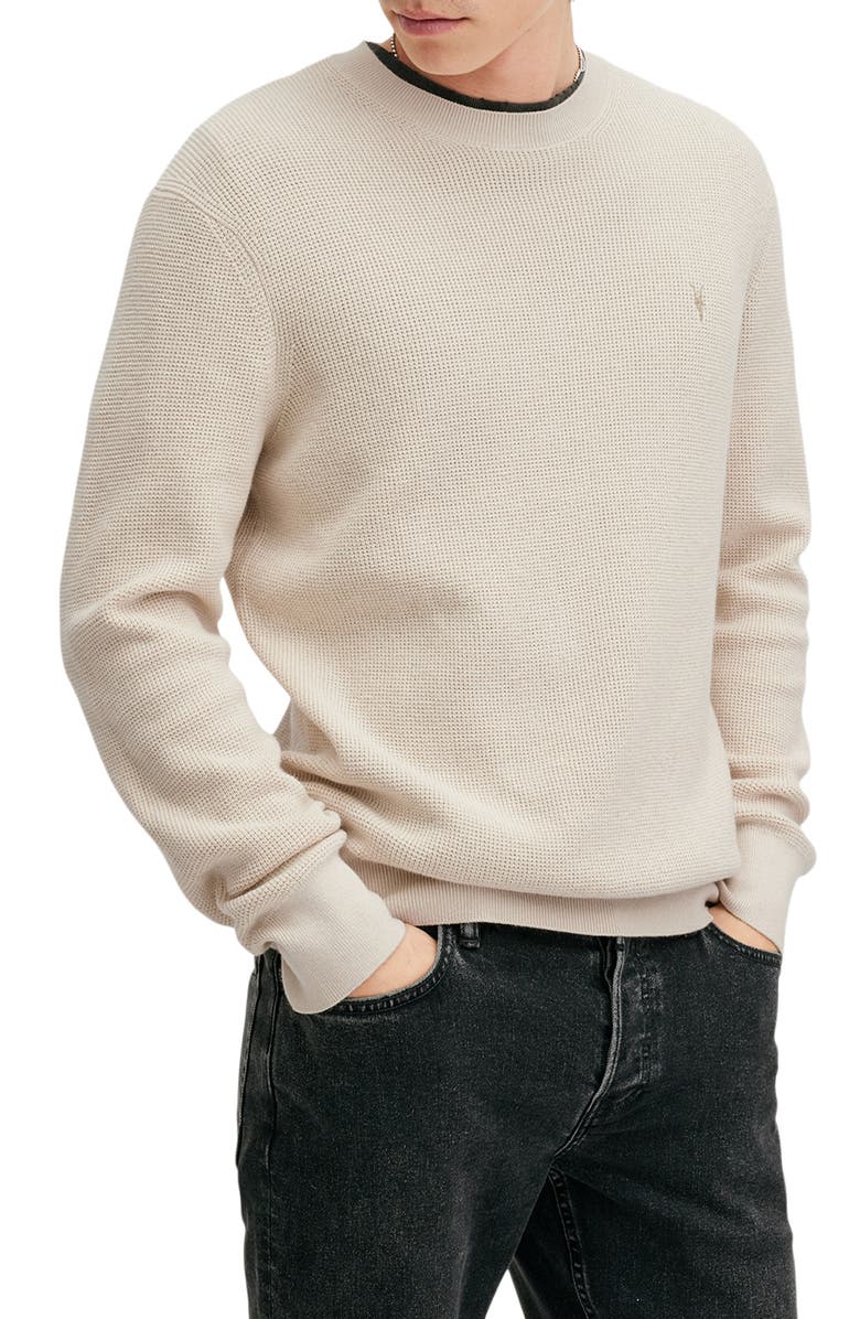 AllSaints Oversize Cotton & Wool Waffle Crewneck Sweater, Alternate, color, Oatmeal Taupe
