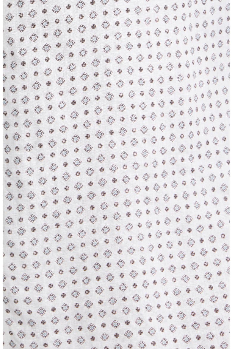 Tile Pattern Short Sleeve Linen Button-Up Shirt, Alternate, color, WHITE TILE GEO